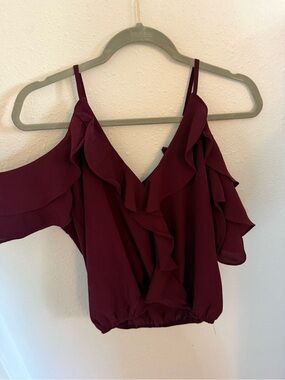 Moa Moa Burgundy Ruffle Cold-Shoulder Camisole